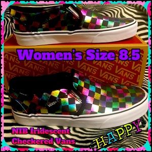 🌈Rainbow Checkered Iridescent Slides ♦️Vans